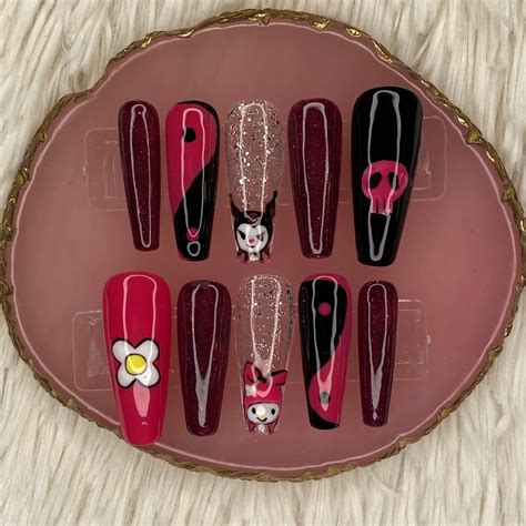 kuromi press on nails|kuromi and my melody nails.